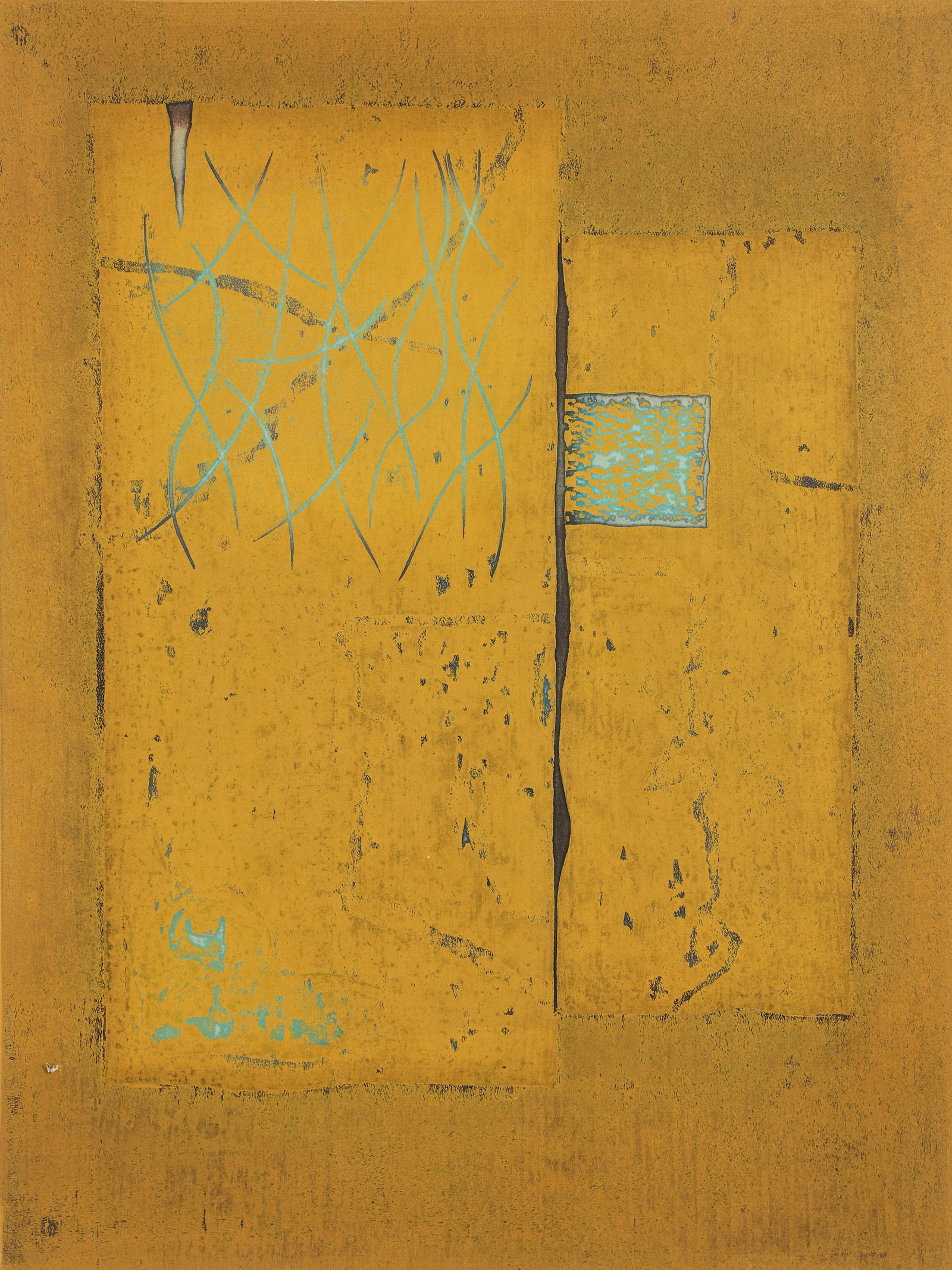 Hiroyuki Tajima 1972 color woodblock Yellow Door (1 of 4)