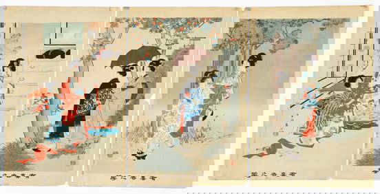 3 Shuntai Miyagawa woodblocks Flowers of the Floating World" (Ukiyo no hana)