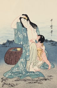 Kitagawa Utamaro color woodblock Abalone Divers, original printing ca. 1797-1798.