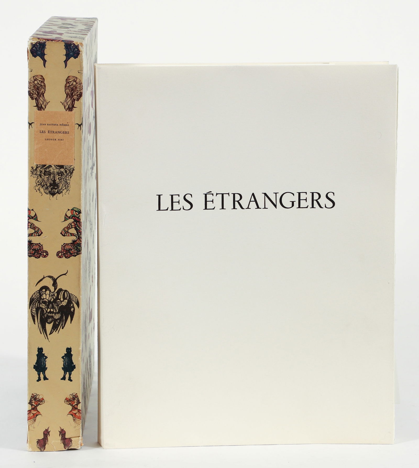Les Etrangers portfolio with 18 Signed Etchings by Leonor Fini: Fini, Leonor (illustrator), Juan Bautista Pineiro (text), Les Etrangers, 1976, number 155 of 186 copies, this one complete with 18 signed color etchings by Fini on Rives BFK, with text loose as issued
