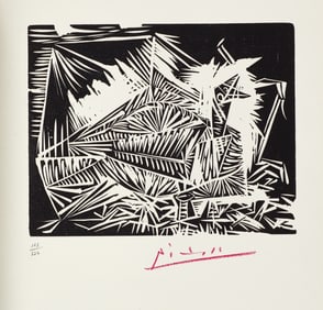 Pablo Picasso Signed Linocut The Pigeon, Bound in 40 Dessins Book