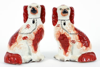 Pair of Vintage Staffordshire Porcelain Dogs
