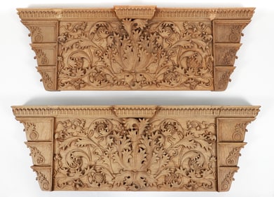 Pair of Carved Hardwood Architectural Elements