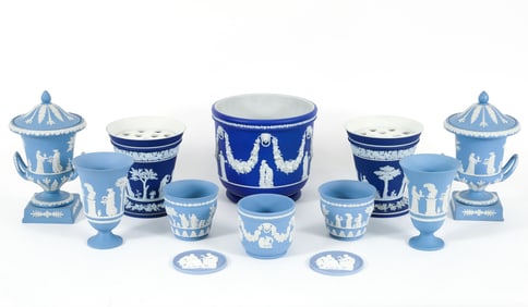 12 piece Wedgewood Jasperware, with jardiniere, flower pots and vases