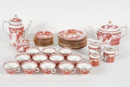 42 piece Royal Crown Derby Red Aves Breakfast Set