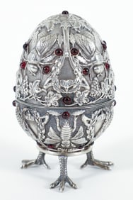 Imperial Russian Silver Egg with Garnets and Bee Motif