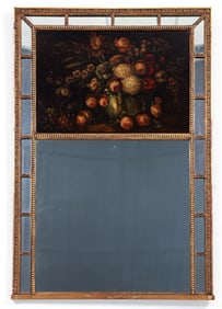 French Style gilded Trumeau Mirror with Floral Still Reserve