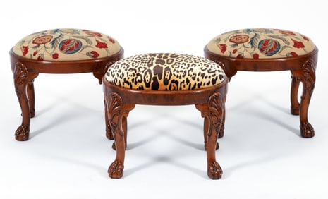 3 Chippendale Style Paw Foot Stools