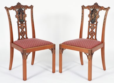 Pair Chinoiserie Polychrome Painted Side Chairs