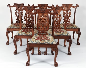 Set of 6 Rococo Chippendale Style Dining Chairs