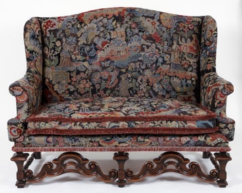 Needlepoint Upholstered William and Mary Style Settee