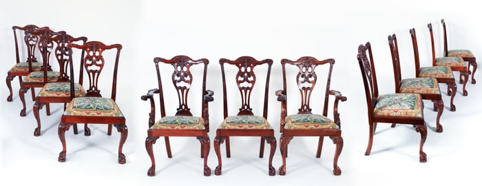 Set of 12 Chippendale Style Dining Chairs