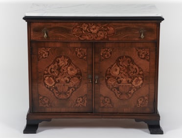 Marble Top Tell City Furniture Marquetry Cabinet
