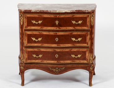 Louis XV Petit Commode Rose Variegated Marble Top