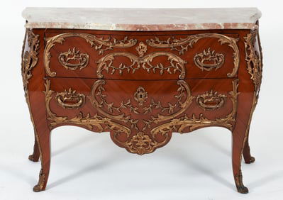 Louis XV Style Hardstone Top Bombe Commode