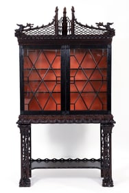 Highly Carved Chinese Chippendale Style Cabinet on Stand