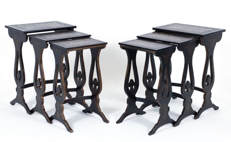 Pair Baker Historic Charleston Chinoiserie Nesting Tables