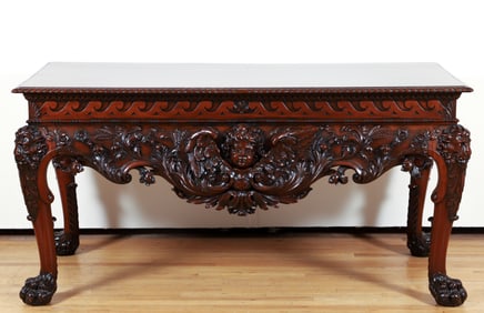 George II Style Heavily Carved Putti Mahogany Table