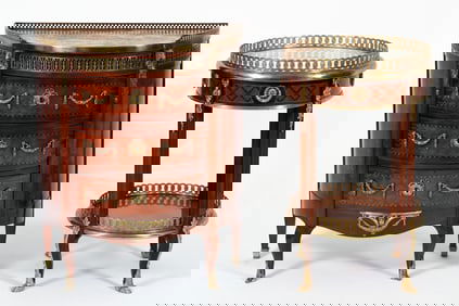Louis XV Style Parquetry Tables, Round, Demilune
