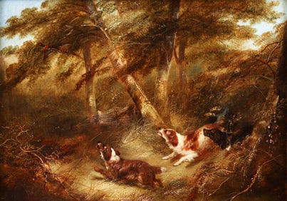 George Armfield oil Three Spaniels Flushing Out a Pheasant