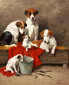 Anton Nicolaas Marie Karssen oil Dog Family Portrait