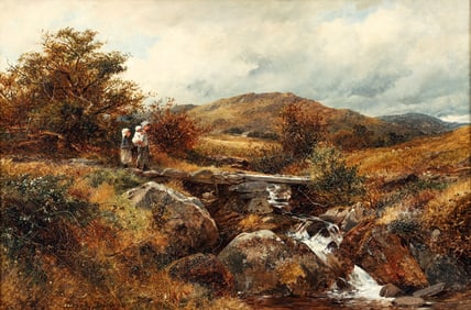 David Bates 1881 oil painting Crossing The Country Bridge