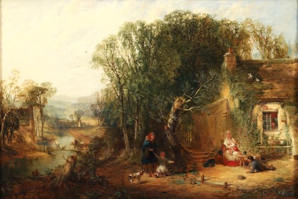 John Ritchie mid 19th Century painting Visiting Friends in The Village