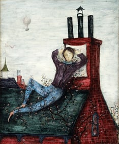 Carol Blanchard 1940s oil on masonite The Chimney Sweep
