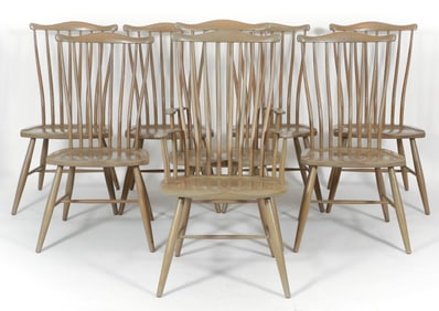 Set of 8 Stephen Swift grey washed ash Pomfret Dining Chairs-