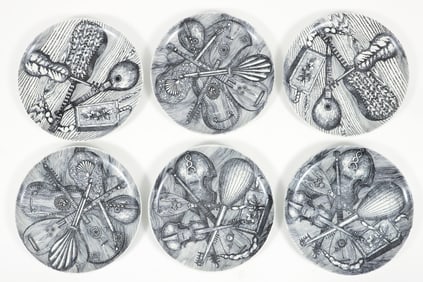 Set of 6 Fornasetti Milan Strumenti Musicali Plates