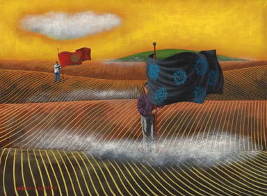 Sergio Agostini Paesaggio Eroico Oil on Canvas 1966