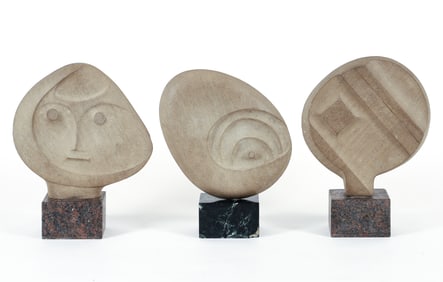 Henry Burstynowicz 3 carved sandstone Lunar Phase sculptures