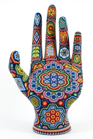 Chroma Huichol Beaded Hand Chair Sculpture Reaching Out