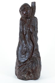 Enrico Glicenstein Lute Player Wood Sculpture 1930