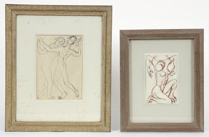 Enrico Glicenstein pair of Exhibited Ink Drawings
