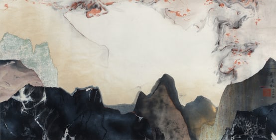 Kuosung Liu watercolor and ink Abstracted Mountain Landscape