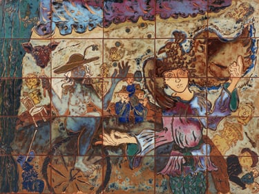 Bob LaBobgah Theatrical Scene Ceramic Wall Relief 1973