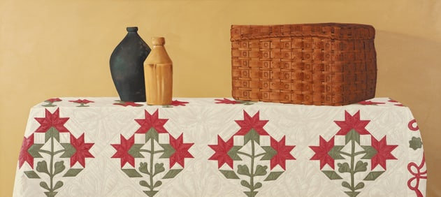 Stephen Lorber 1980s painting Applique Quilt with Stoneware