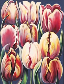 Lowell Nesbitt Nine Tulips 1984 Oil Painting on Canvas