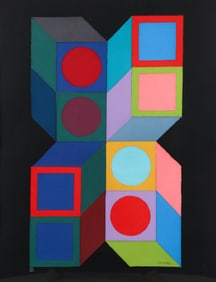 Victor Vasarely signed collage multiple on corrugated paper