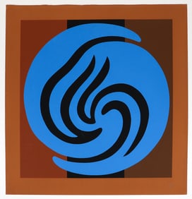 Jack Youngerman Large Blue and Brown Serigraph Signed 1978