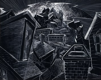 Jean Kniedler rare Mt. Washington Scratchboard Drawing 1954