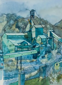 Henry Koerner 1983 watercolor Coal Mine Harmar PA