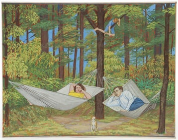 Henry Koerner 1950s work on paper Family Portrait