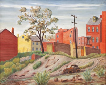 William Lender Neighborhood with Abandoned Car 1944 Oil on Board