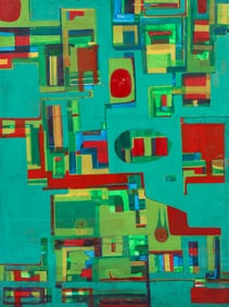 Leonard Lieb Large Mid Century Abstraction Oil on Board