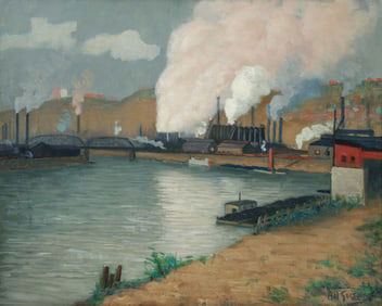 Aaron Gorson Mills on the Monongahela River Oil on Canvas