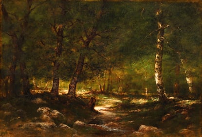 Charles Linford oil Forest Interior with Meandering Stream