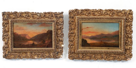 Pair of 19th Century Twilight Hudson River School Landscapes