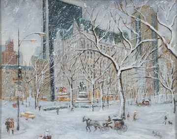 Alex Schloss Plaza Hotel Under Snow Oil on Board